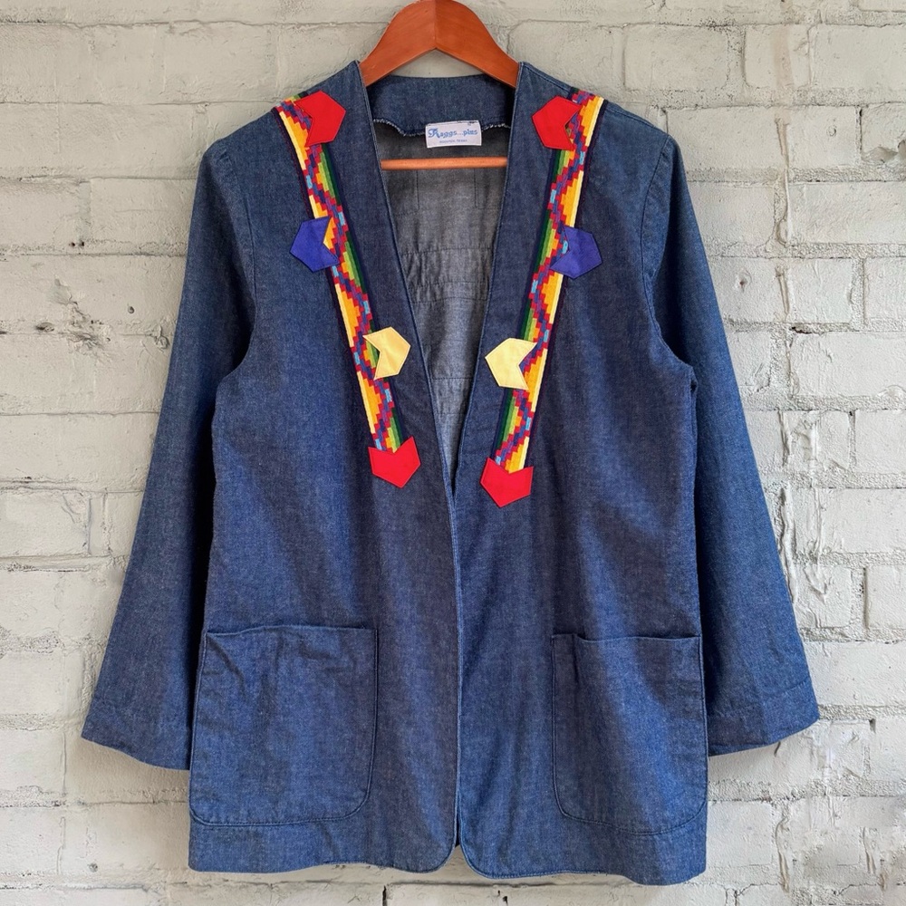 Vintage Denim Chore Jacket with Southwestern Appliqué